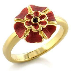 Gold Hawaiian Island Red Flower Ring Size 6 7 8